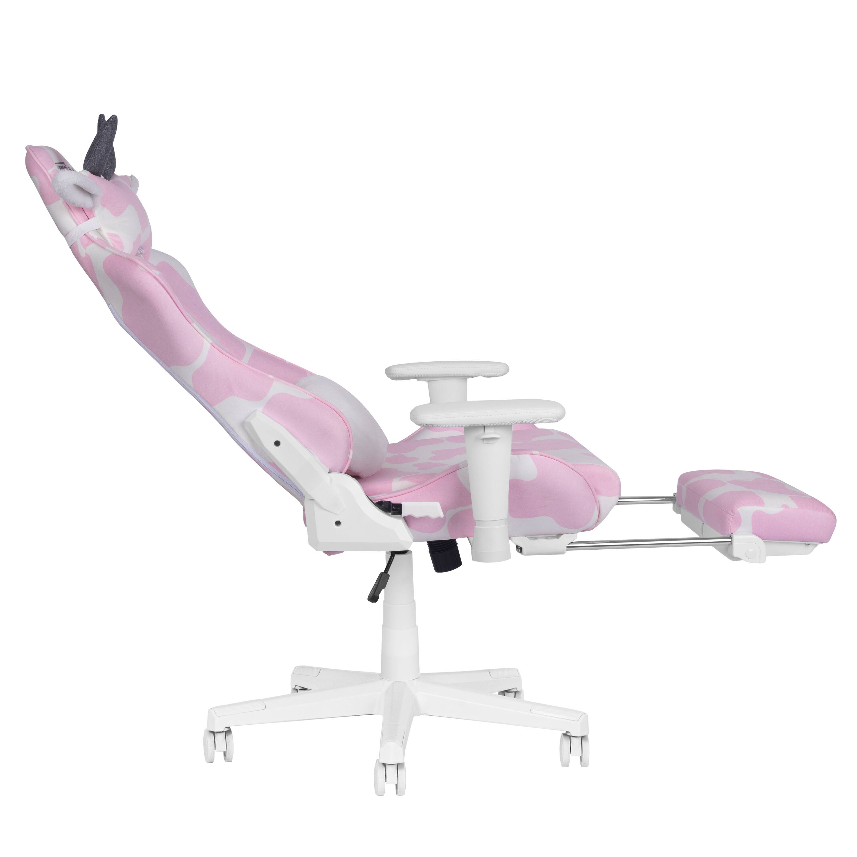 Alt View 3. Forest'nSky - Pink COW Series Gaming Chair with Footrest, Ergonomic Computer Chair with Headrest and Lumbar Support, Swivel Desk Chair - Pink.