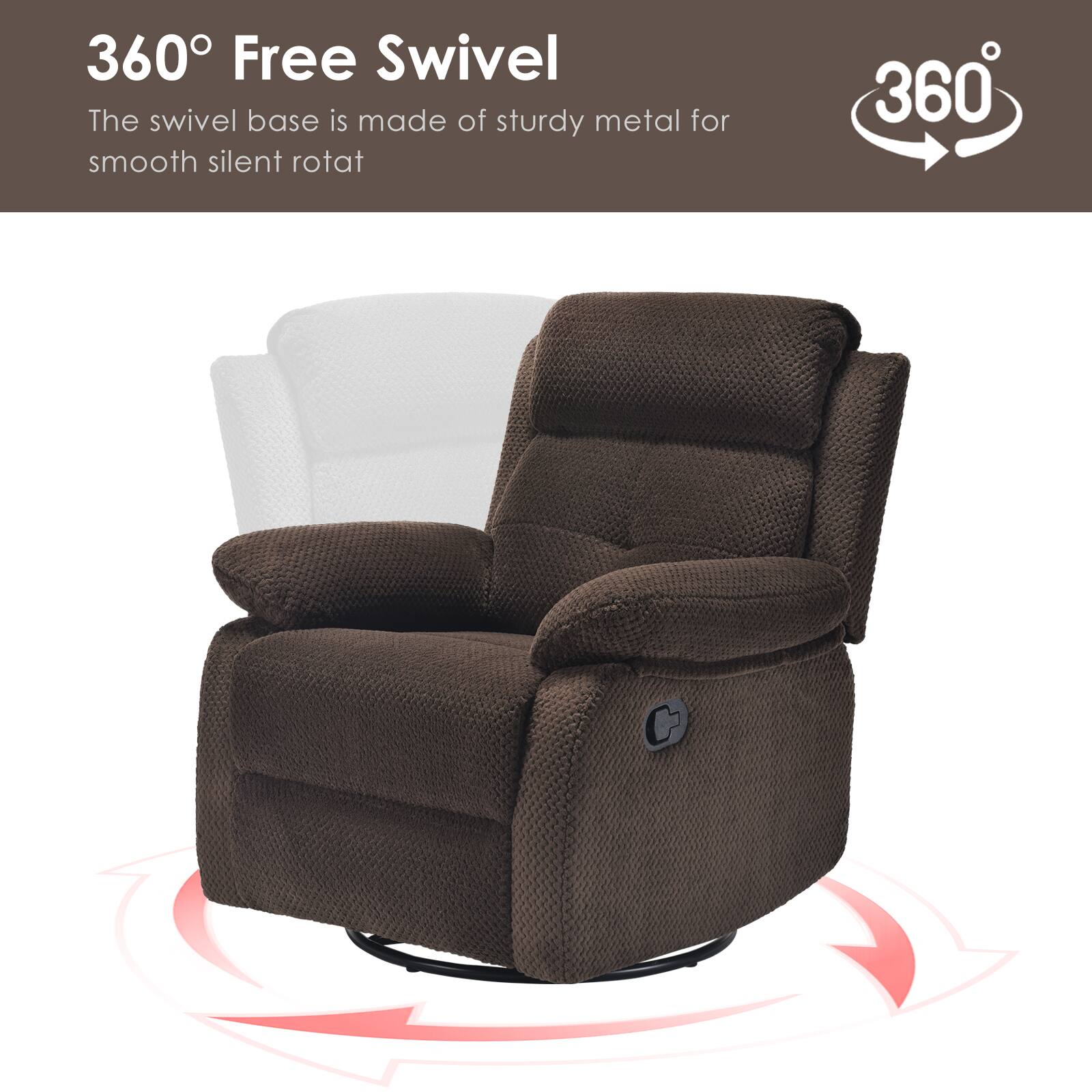 360° Free Swivel  
The swivel base is made of sturdy metal for smooth silent rotation