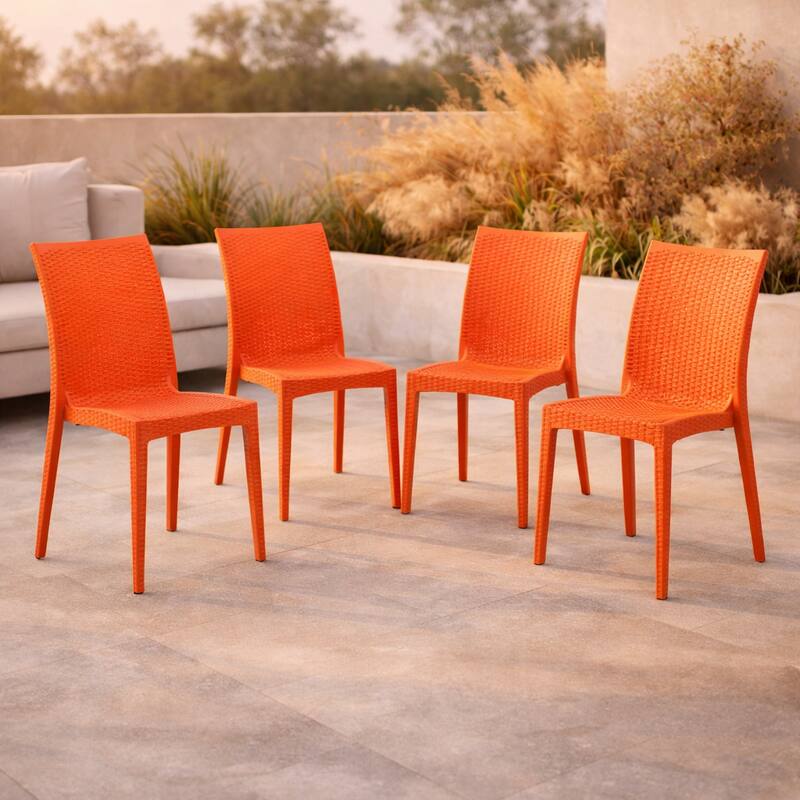 Angle. LeisureMod - Mace 4-Pieces  Outdoor Waterproof Patio Chair - No Assembly Required - Orange.