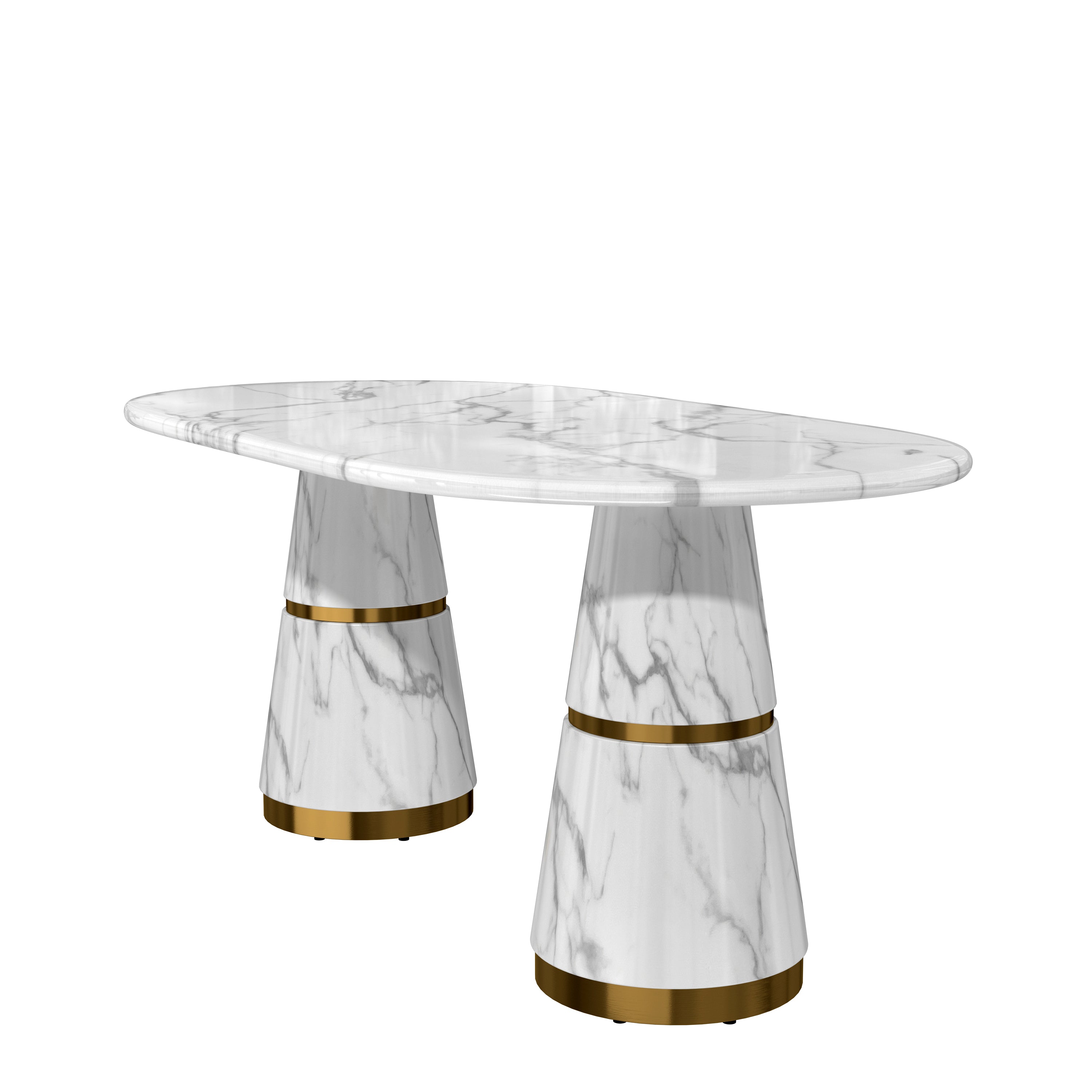 Alt View 10. Boyel Living - 70 Inch White Marble Double Pedestal Dining Table Seats 6 Modern Stainless Steel Base - White.