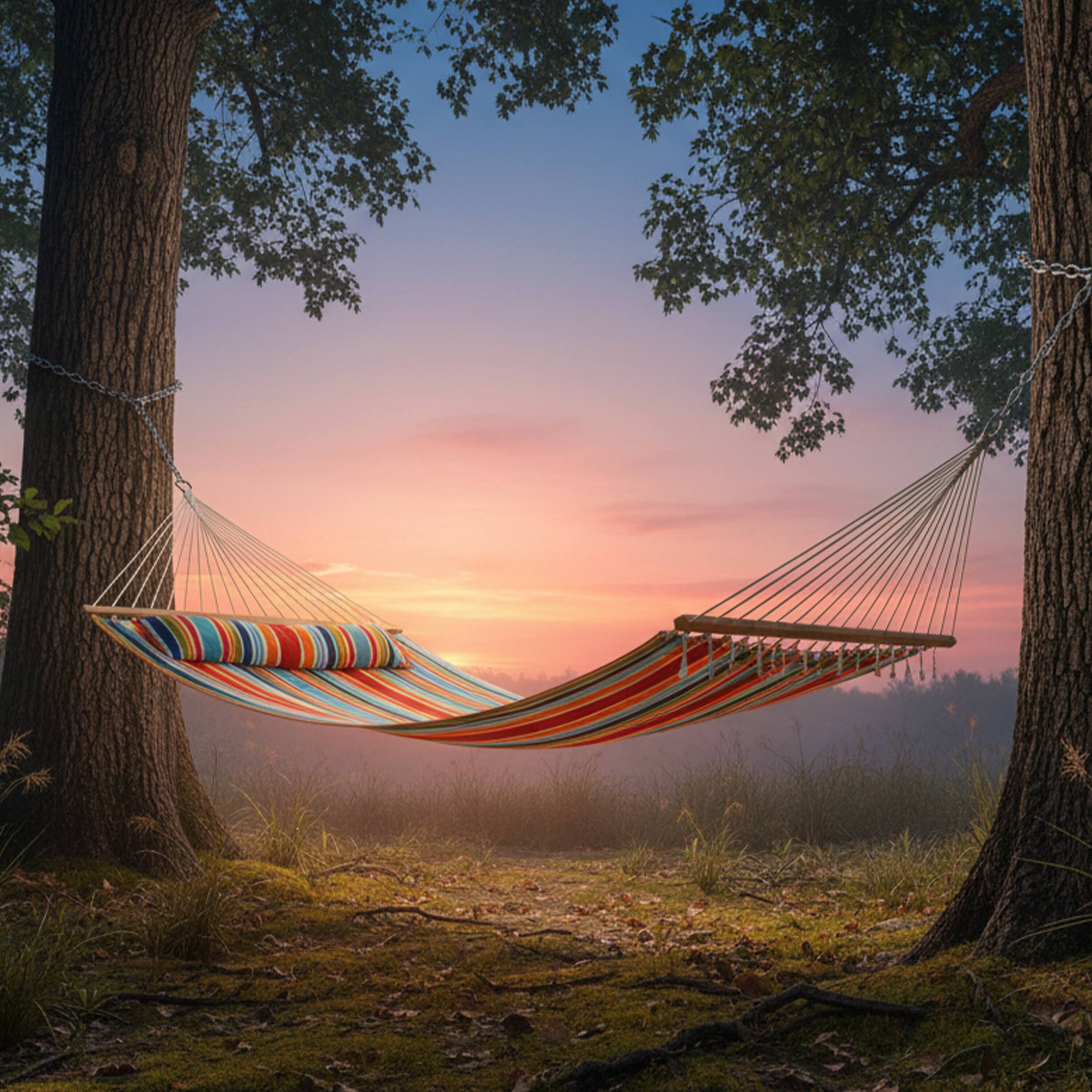 Alt View 10. Sunnydaze - Large Quilted Fabric Hammock with Spreader Bar and Pillow - Caribbean Stripe.