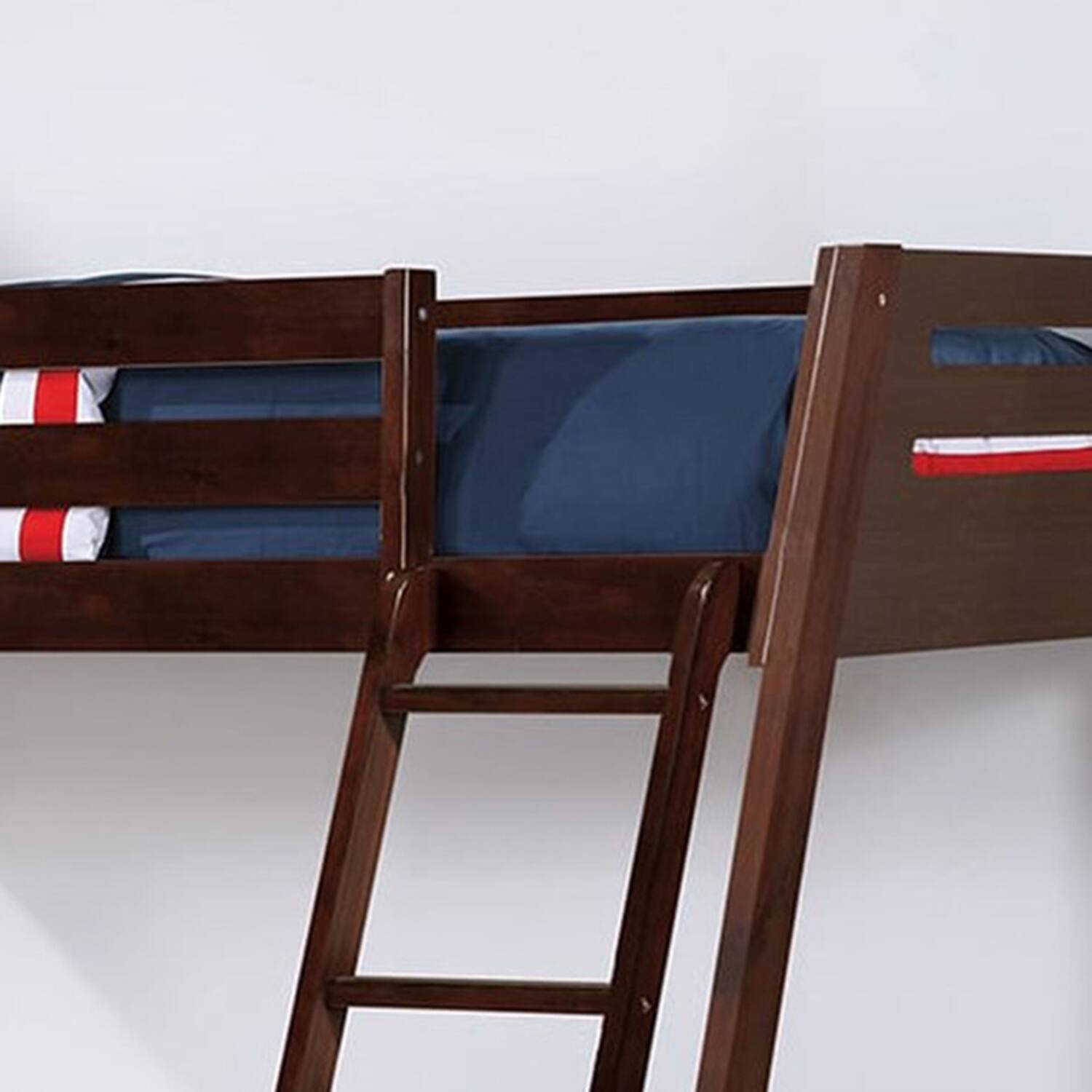 Back. Vaczon - Twin/Full Bunk Bed for Kids & Teens, Solid Wood Frame with Storage Drawers, Built-In Ladder Full-Length Guardrails - Espresso.