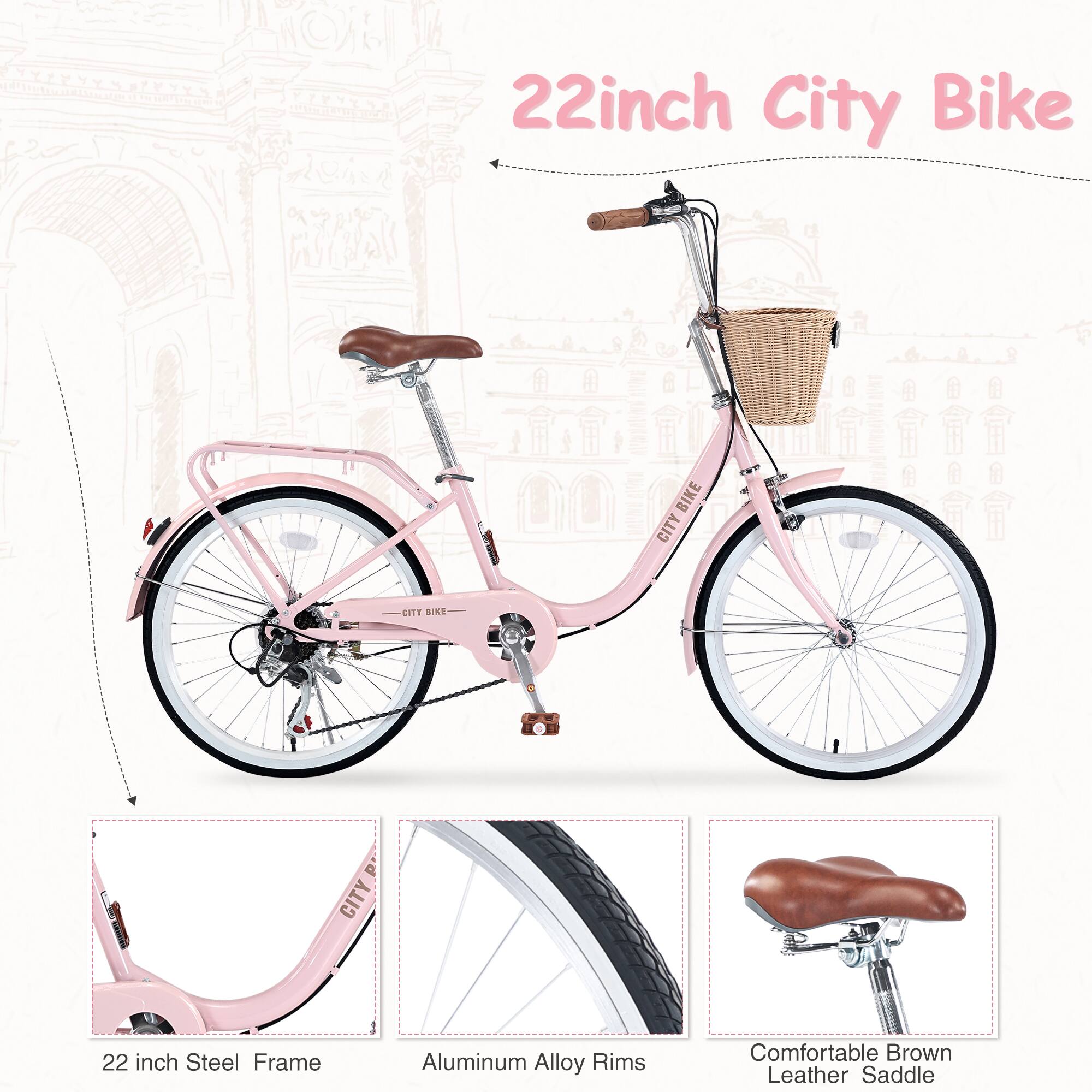22 inch City Bike

- 22 inch Steel Frame
- Aluminum Alloy Rims
- Comfortable Brown Leather Saddle
