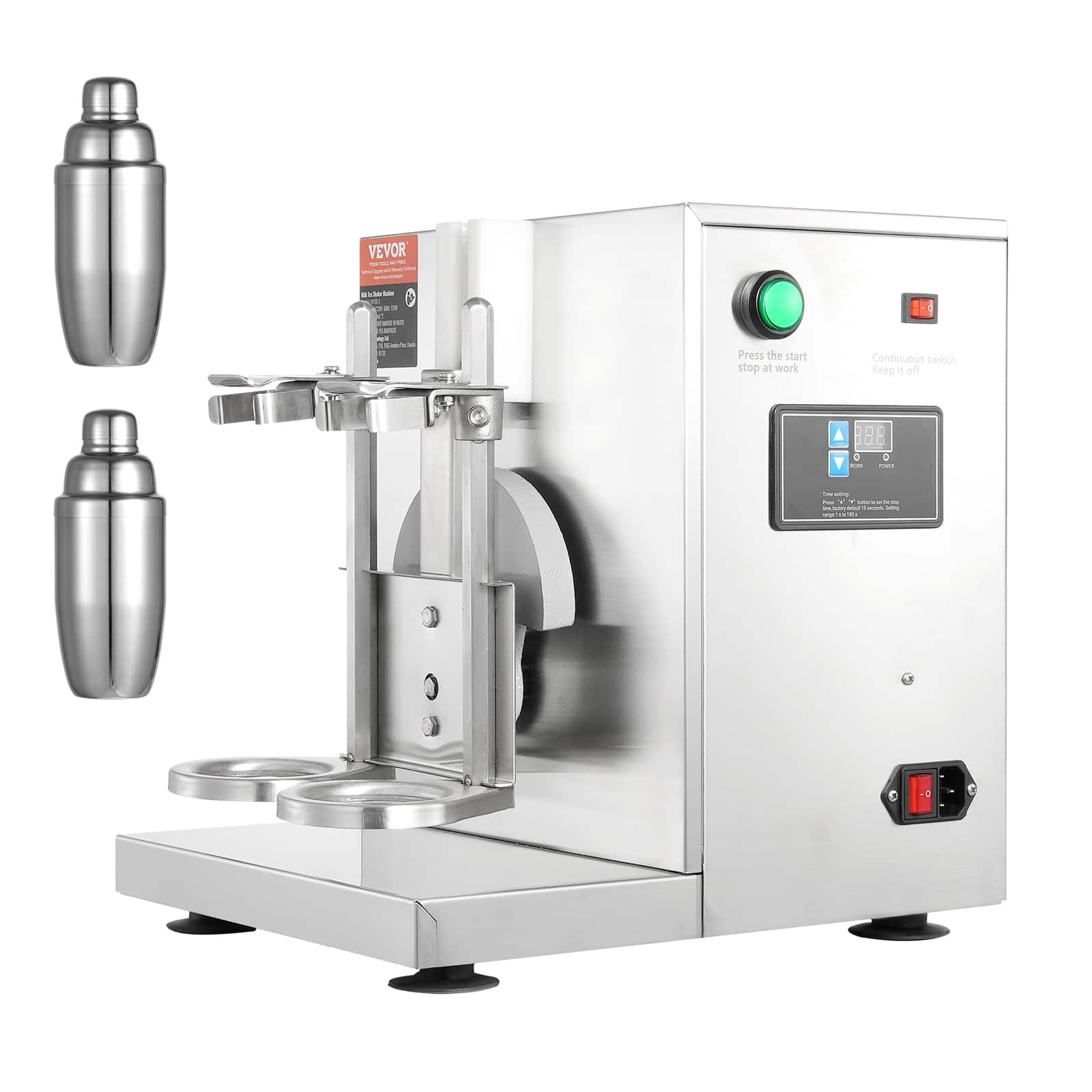 VEVOR - Milkshake Maker Machine, 120W Commercial Milk Tea Shaker Machine, Double Head Milk Shake Mixer Machine - Silver