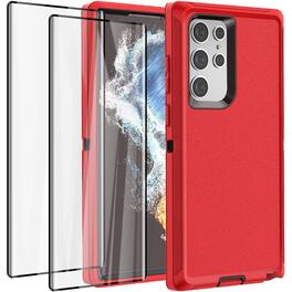Entronix - Heavy Duty Bundle for Galaxy S25 Ultra - Case & Screen Protectors - Red