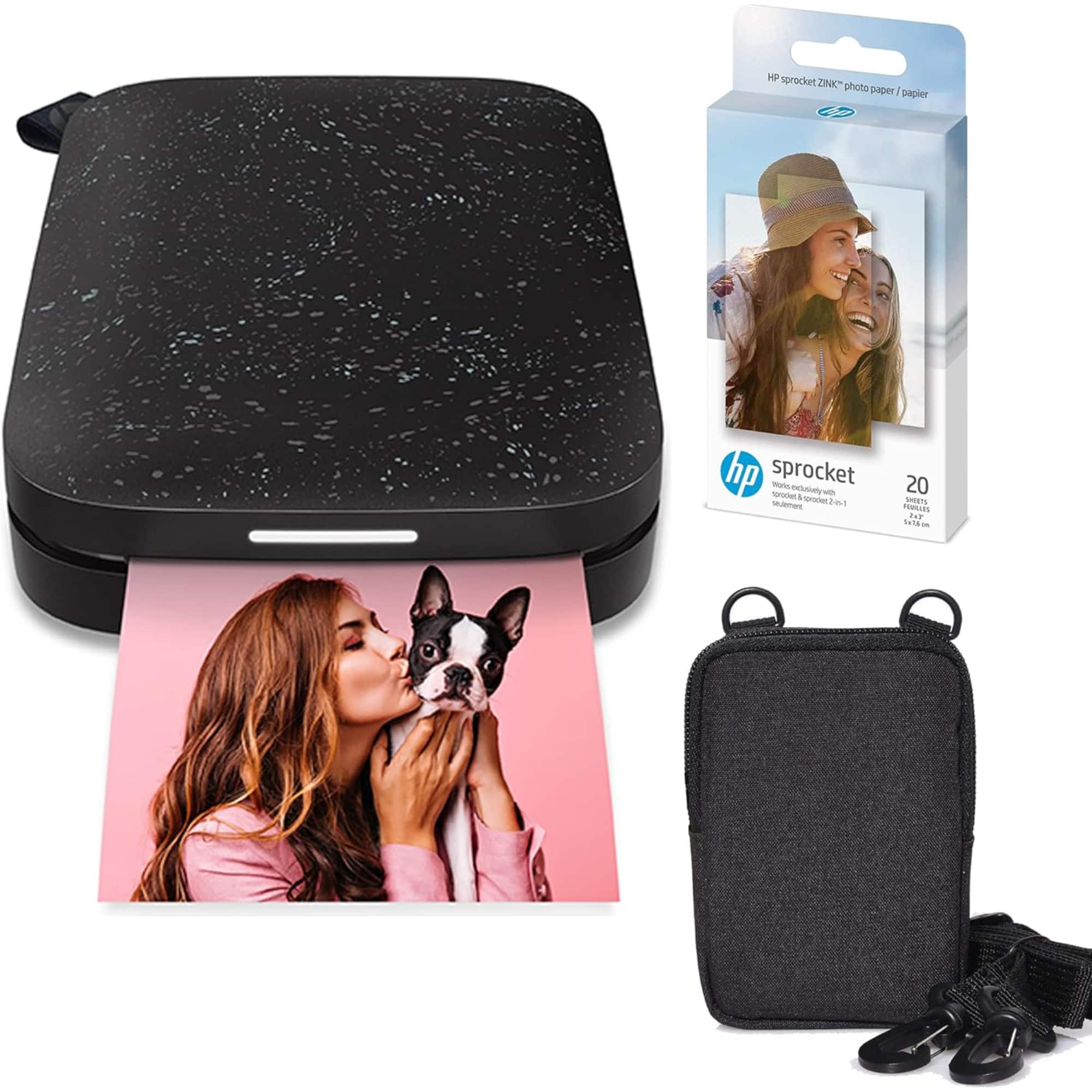 HP - Sprocket Portable 2x3" Instant Photo Printer and Zink Photo Paper Bundle - Black Noir