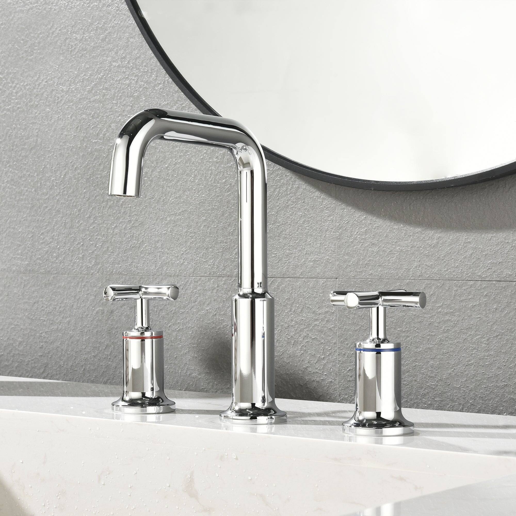 Alt View 2. Boyel Living - Brass 8 Inch Widespread Double Handle Bathroom Faucet with Water Supply Hoses and Quick Connected Hose in Chrome - Chrome.