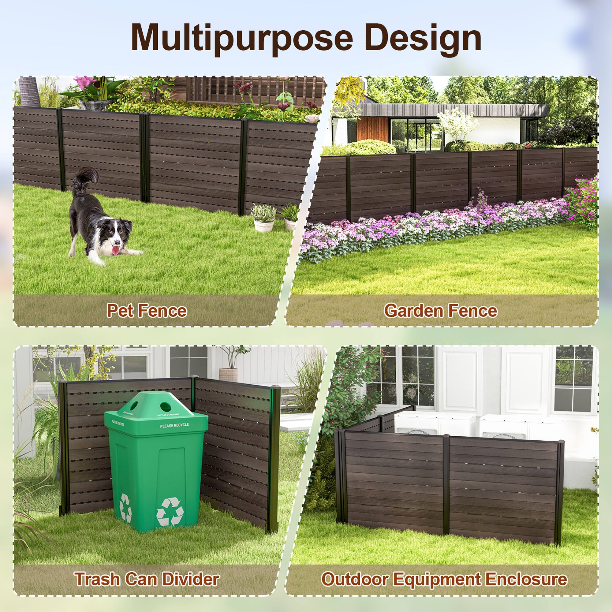Multipurpose Design  
- Pet Fence  
- Garden Fence  
- Trash Can Divider  
- Outdoor Equipment Enclosure