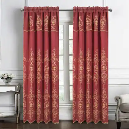 Front. RT Designers Collection - RT Designers Collection Jayla Stylish & Premium Embroidered Curtain Panel 54" x 90" Burgundy - Burgundy.
