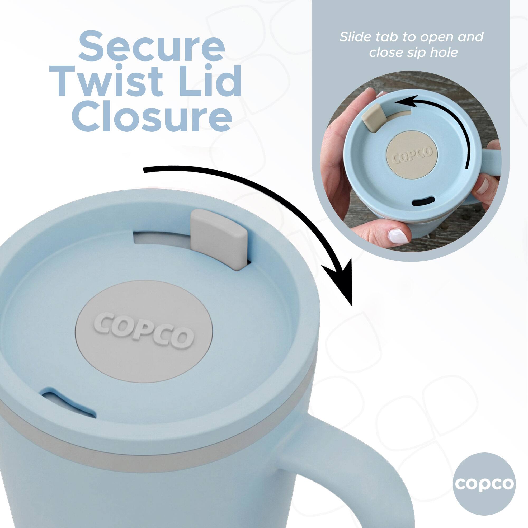 Secure Twist Lid Closure  
Slide tab to open and close sip hole  
COPCO  
copco
