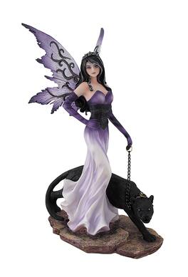 Zeckos - Fairy Walking w/Black Panther Pet Statue - Purple