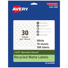 Avery - EcoFriendly Round Labels, 1-1/4" diameter, 300ct - White