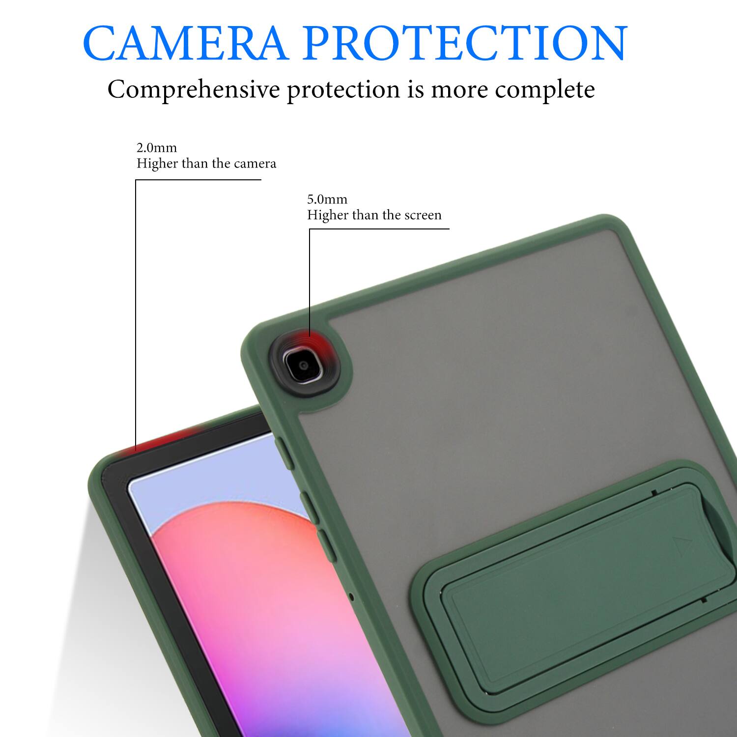 CAMERA PROTECTION  
Comprehensive protection is more complete  

2.0mm  
Higher than the camera  

5.0mm  
Higher than the screen