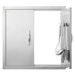 VEVOR - BBQ Access Door, 24W x 24H Inch Double Outdoor Kitchen Door, Stainless Steel Flush Mount Door, Double Wall Vertical Door - Silver