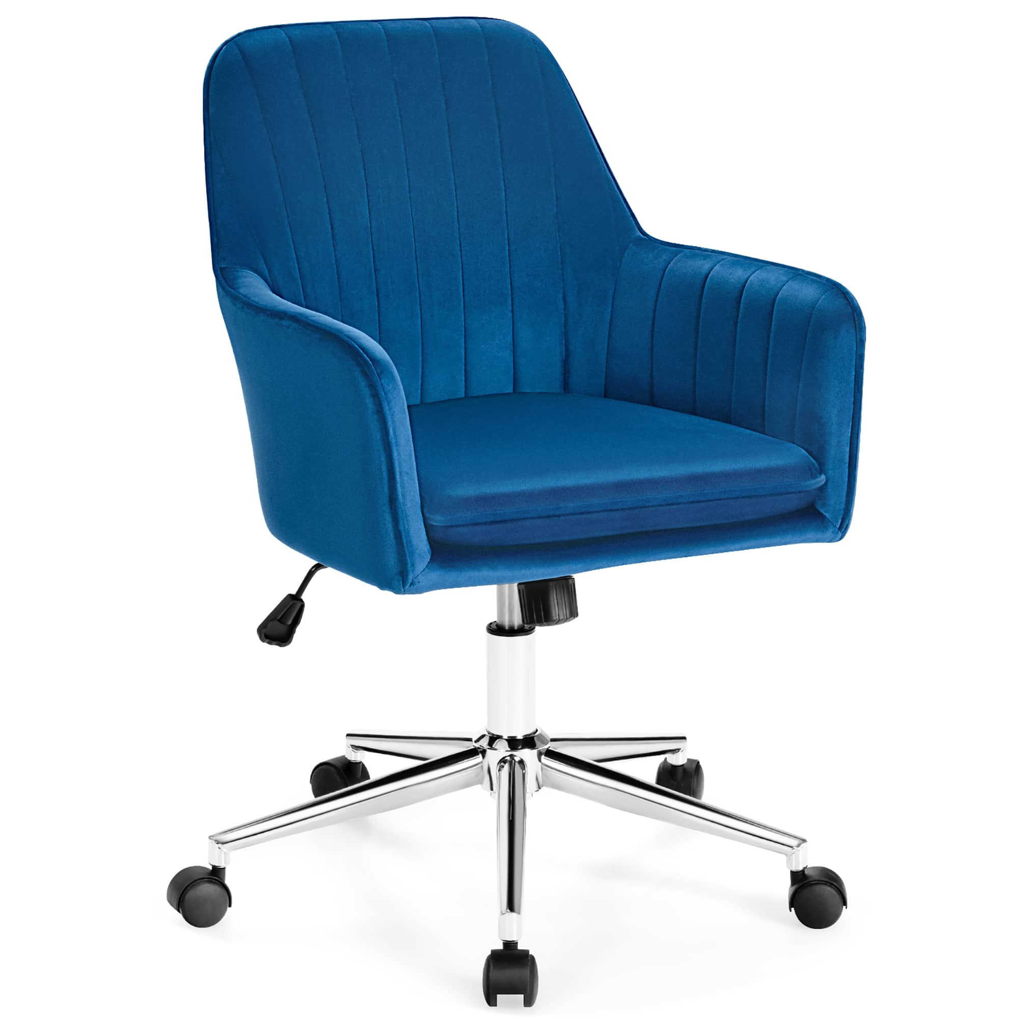 Costway-VelvetAccentOfficeArmchairwithAdjustableHeightandSwivelRemovableCushion-Blue