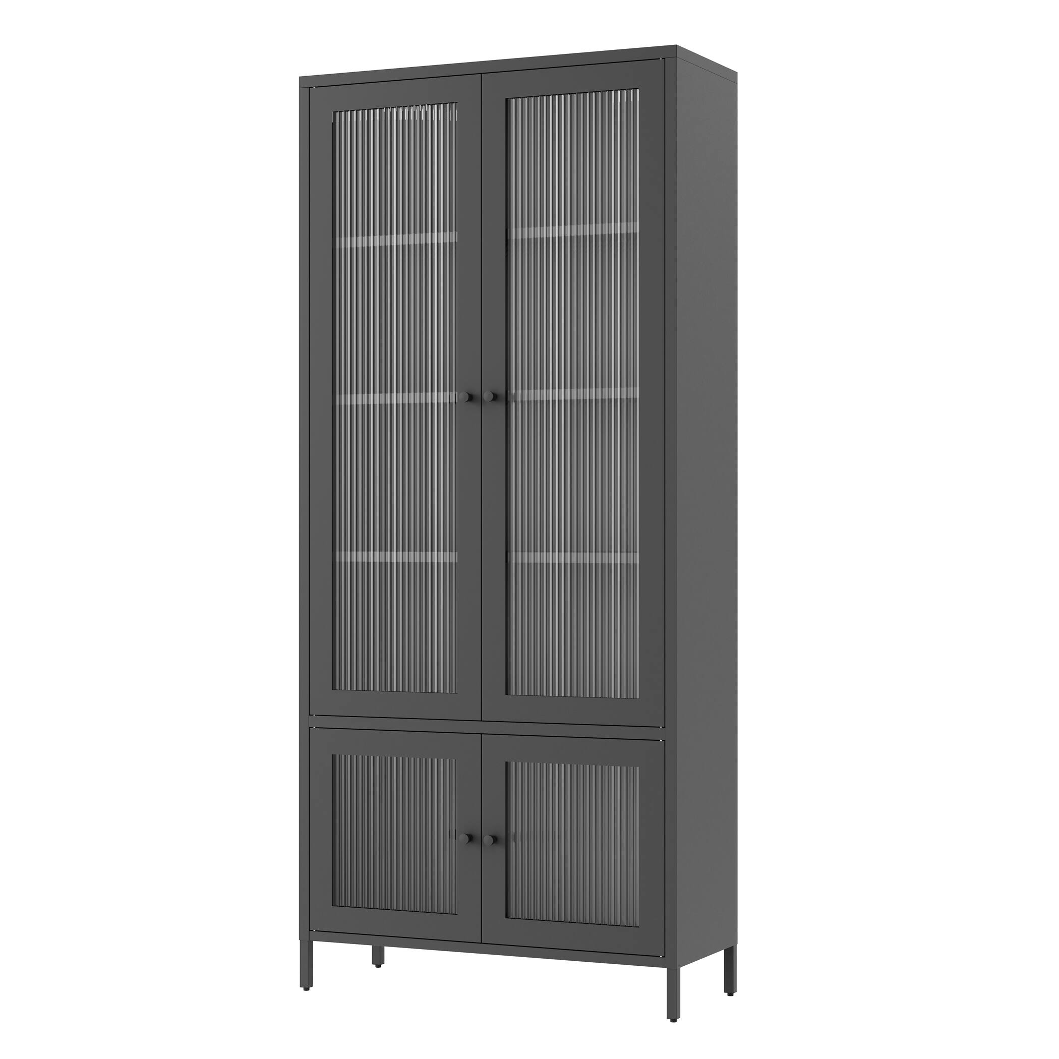 Alt View 4. GOODSILO - Large Metal Display Cabinet - Fluted Glass Doors, 5 Shelves, Black - Black.