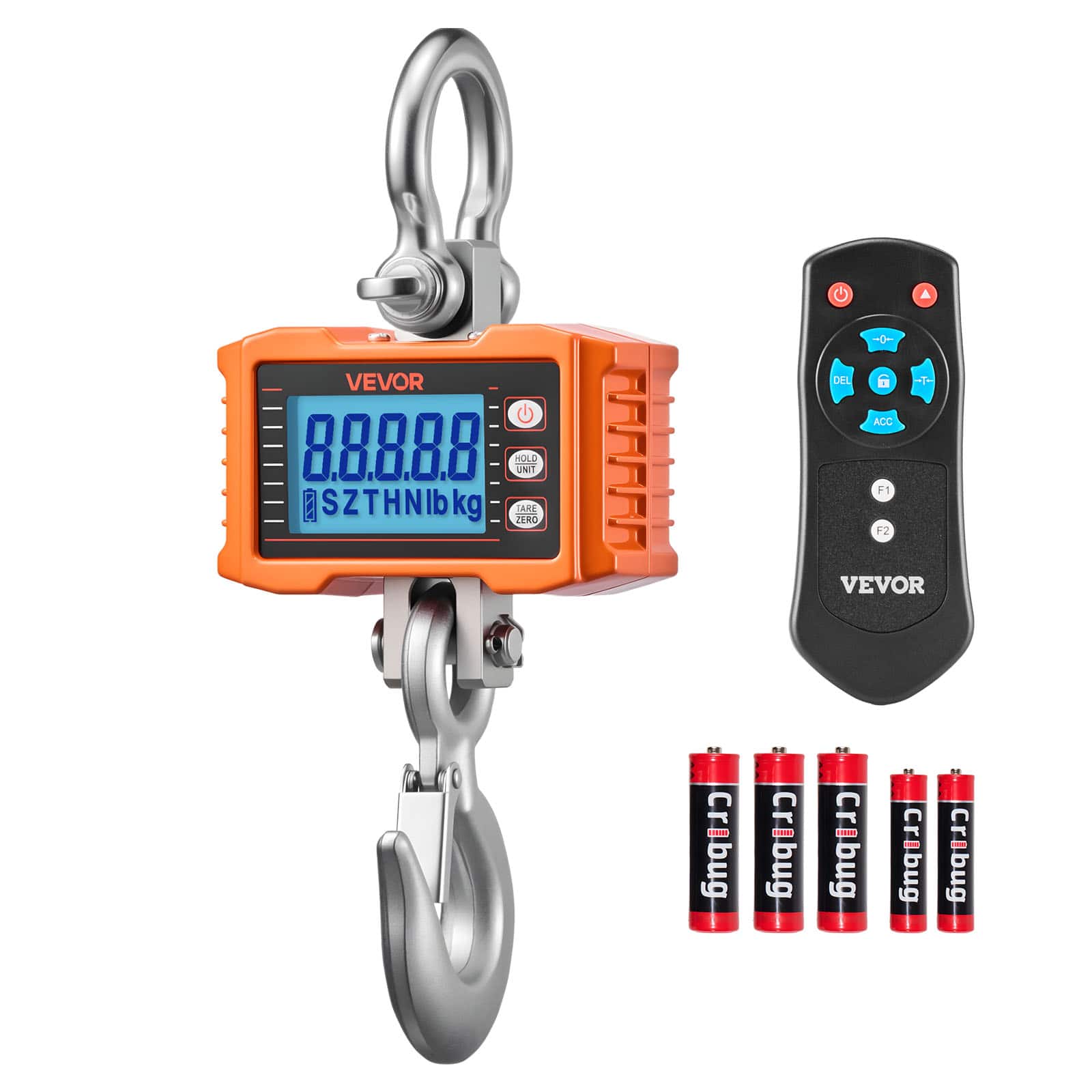 VEVOR - Digital Crane Scale, 4400 lbs/2000 kg Max Capacity, Heavy Duty Industrial Hanging Scale with Cast Aluminum Case - Orange