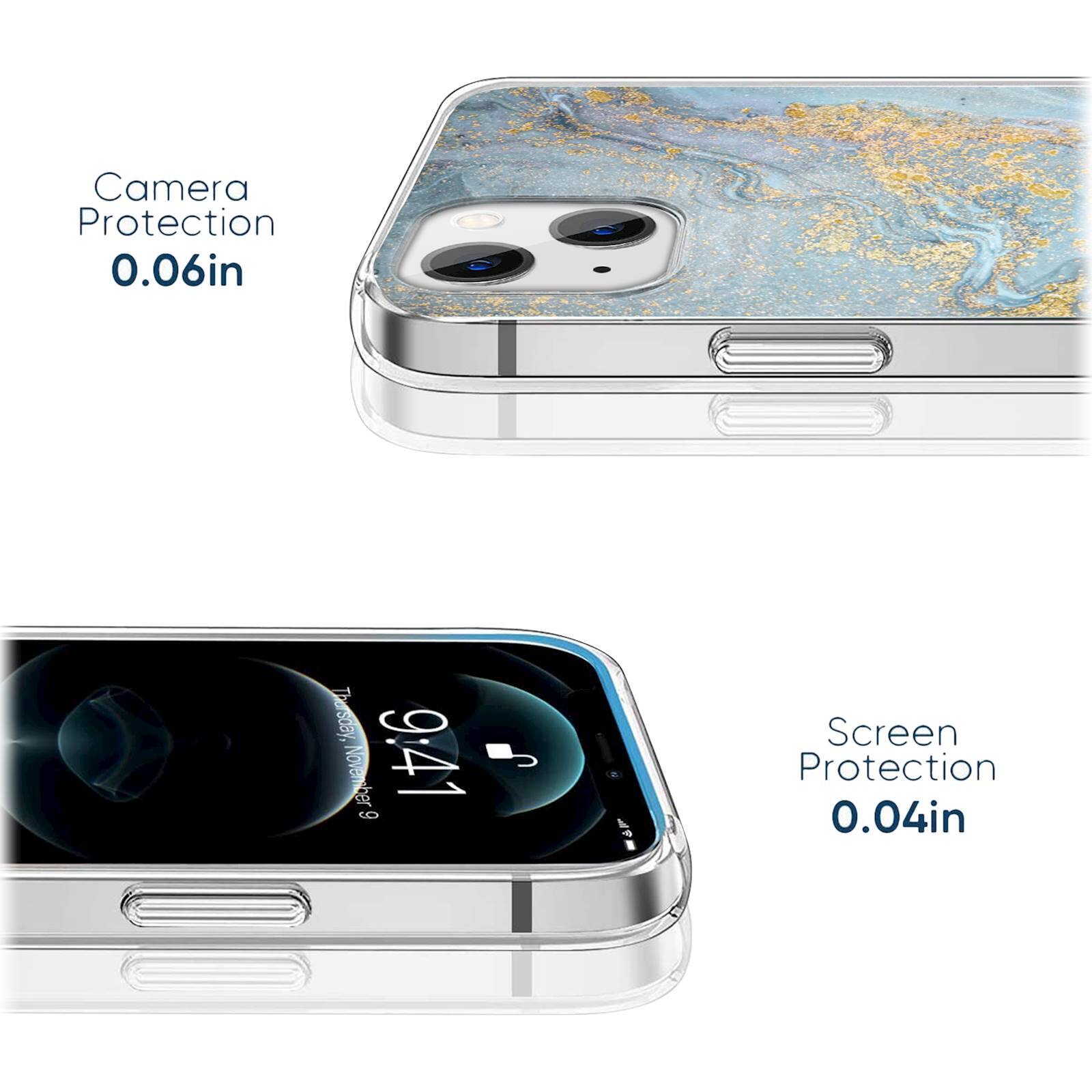 Alt View 13. SaharaCase - Marble Series Case for Apple iPhone 13 - Blue/Gold.