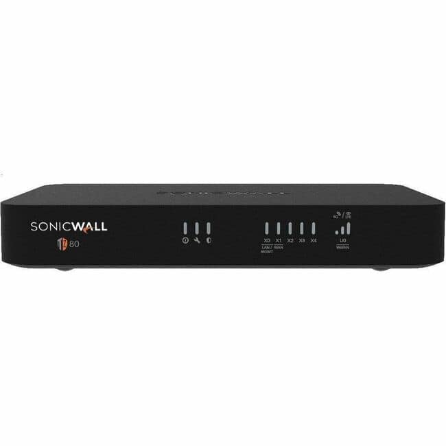 SonicWall - TZ80 Network Security/Firewall Appliance - Intrusion Prevention - 4 Port - Gigabit Ethernet - 750 Mbit/s - Black