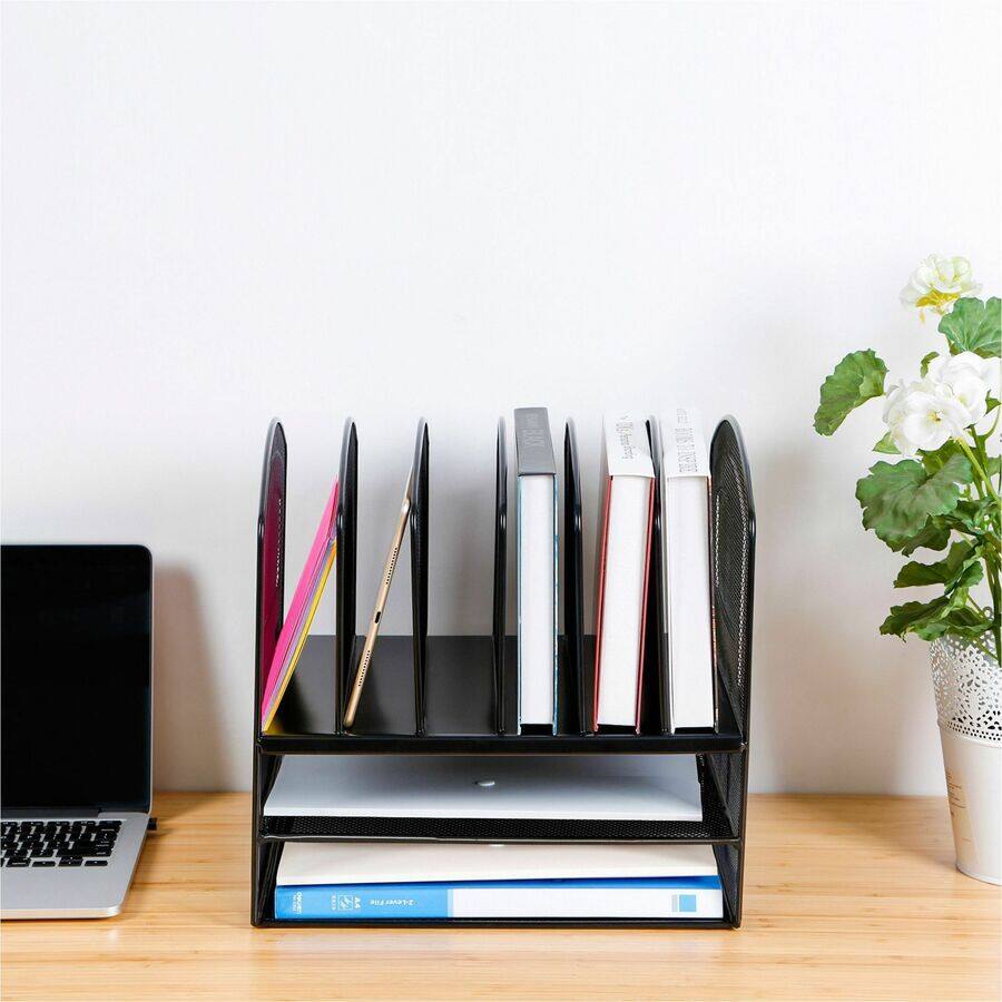 Angle. Lorell - Lorell Mesh Desk Organizer 8 Compartment Sturdy Powder Coated Black Steel - Black.