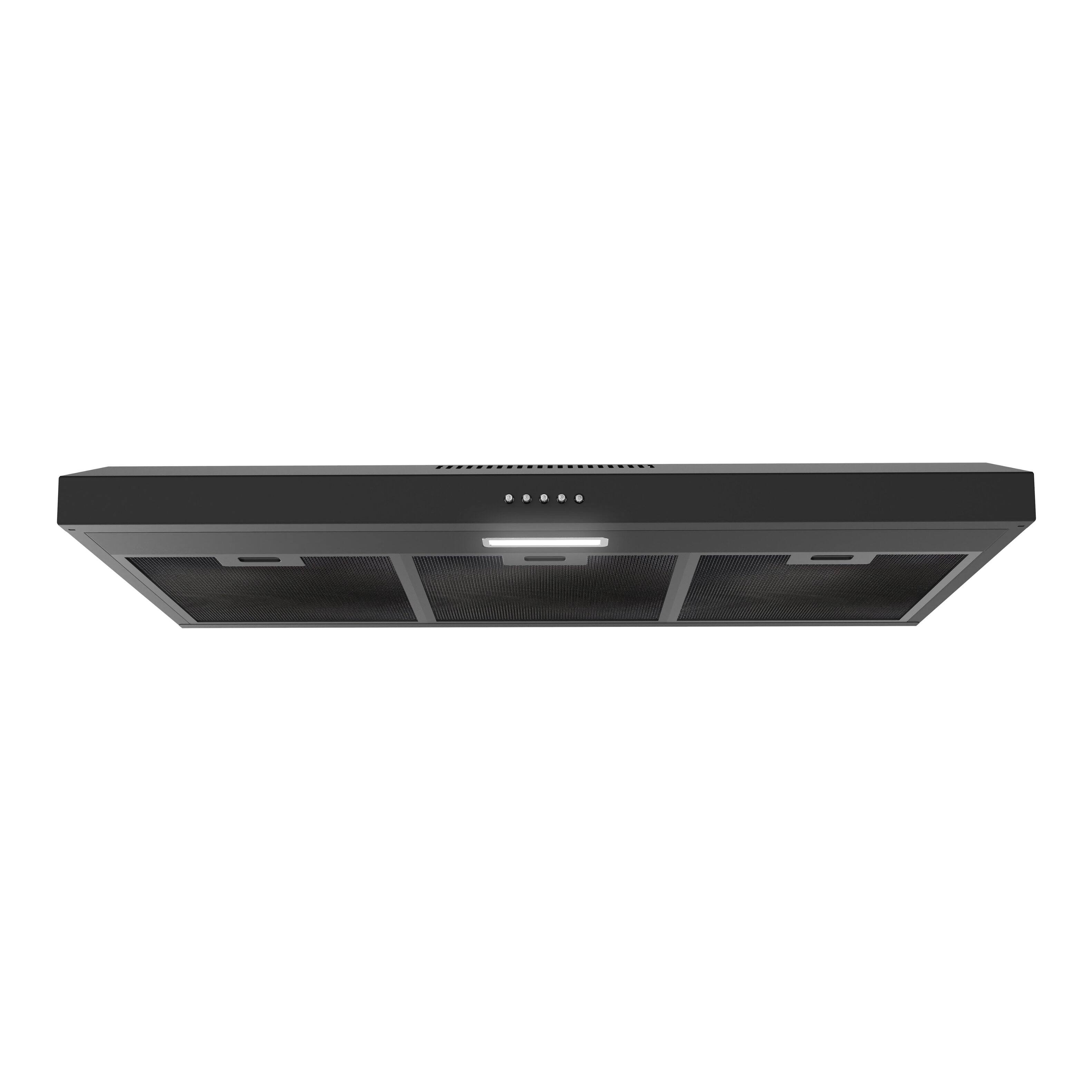 Angle. Streamline - 36 in. Cosenza Ductless Undermount 80 CFM Range Hood, Mesh Filters, Push Button Control, LED Light - Grit Black.