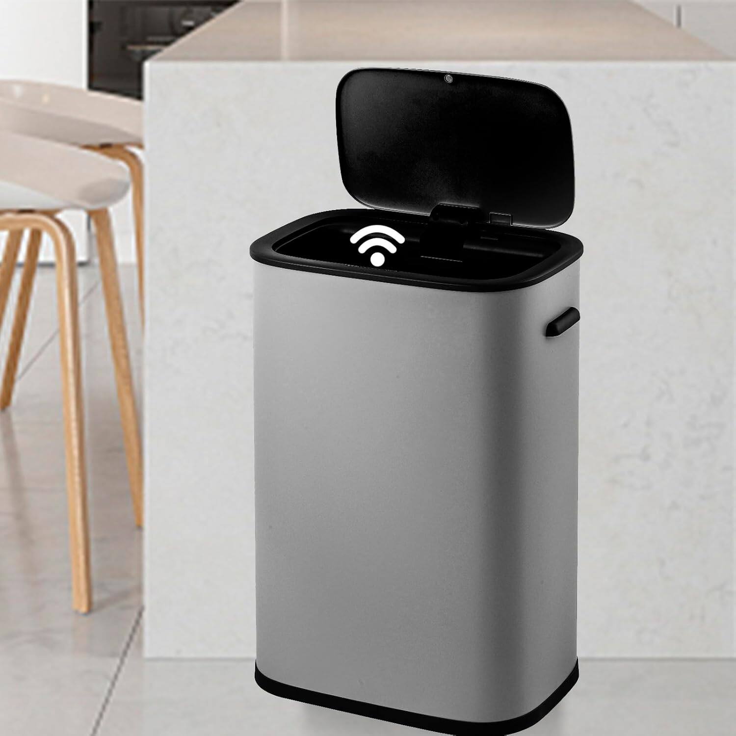 Alt View 4. Babevy - 14.5 Gal / 55l Motion Sensor Trash Can with Touchless Soft-Close Lid, Stainless Steel Automatic Garbage Bin - Grey.
