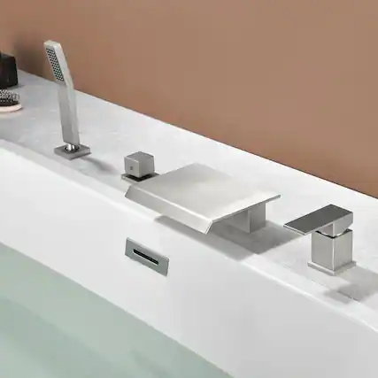 Front. Boyel Living - Brushed Nickel Polygonal Bathtub Faucet with Handheld Shower and Waterfall Outlet Cold and Hot Dual Control - Brushed Nickel.