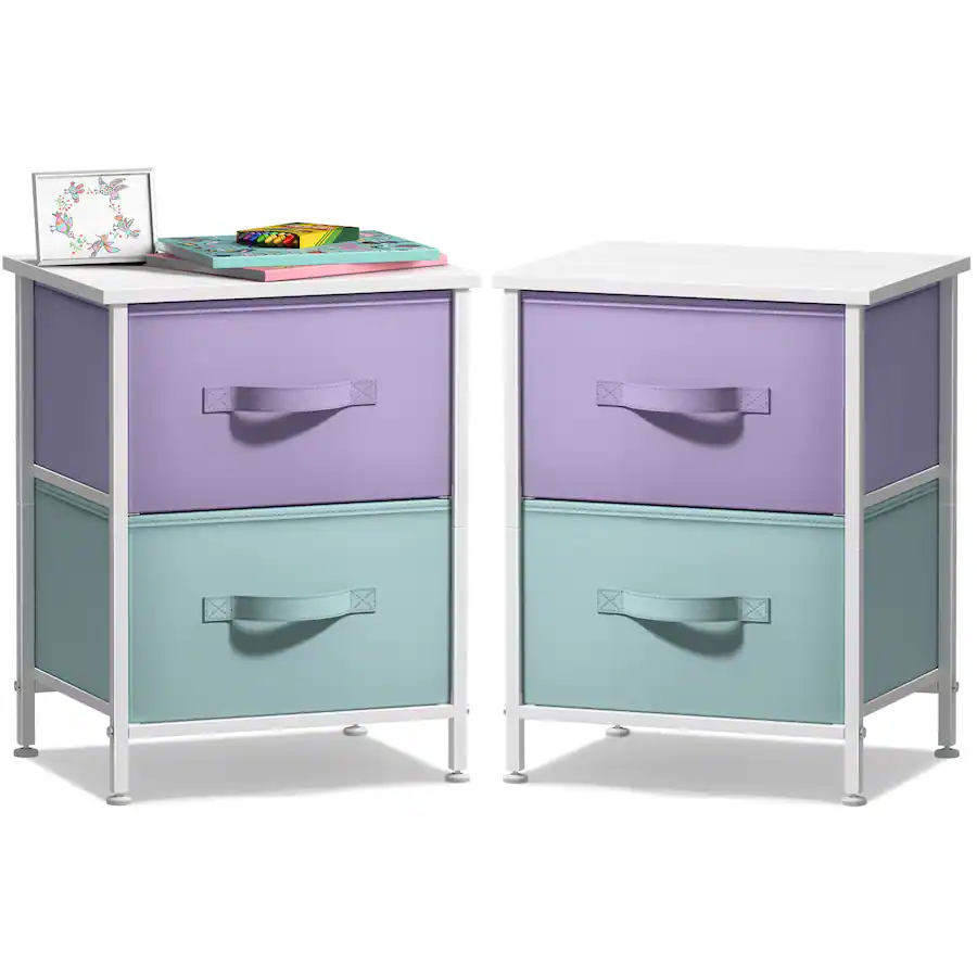 Colorfull Pastel Frame Sorbus Nightstand with 2 Drawers, (2 Pack) Kids Bedside Furniture End ...