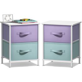 Sorbus - Nightstand with 2 Drawers, (2 Pack) Kids Bedside Furniture End Table Night Stand, Steel Frame, Wood Top - Pastel