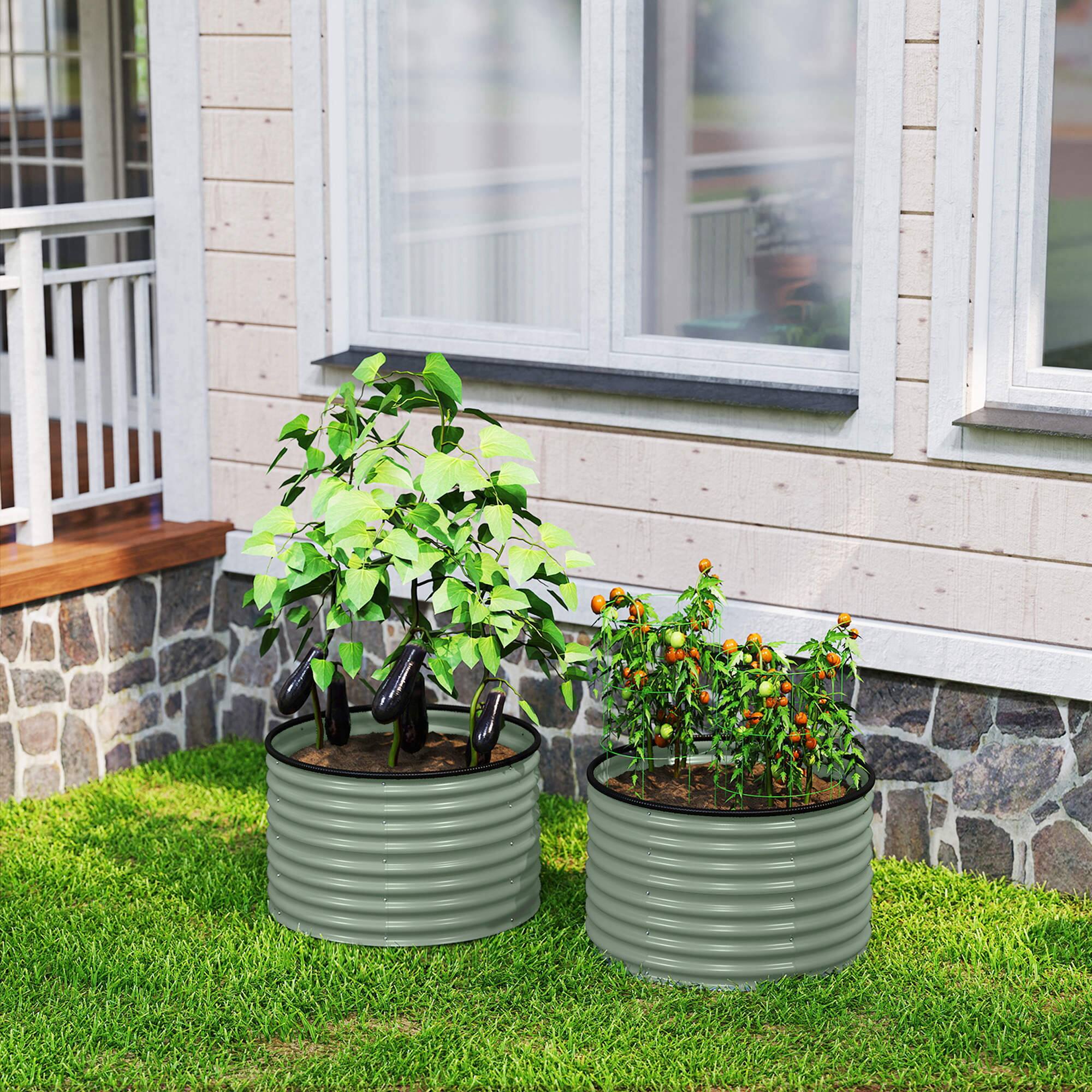 Alt View 7. Outsunny - Galvanized Raised Garden Bed Set of 2, Planters for Outdoor Plants with Safety Edging - Green.