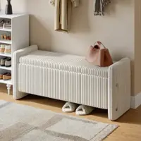 Pinmoco - Rectangular Corduroy Upholstered Ottoman Bench with Storage - Beige - Front_Zoom