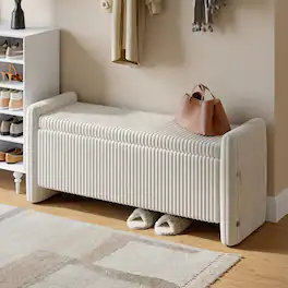 Pinmoco - Rectangular Corduroy Upholstered Ottoman Bench with Storage - Beige