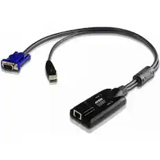 Front. Aten Technology - Aten KVM Adapter Cable - RJ-45 Female Network, HD-15 Male VGA, Type A Male USB - Black.