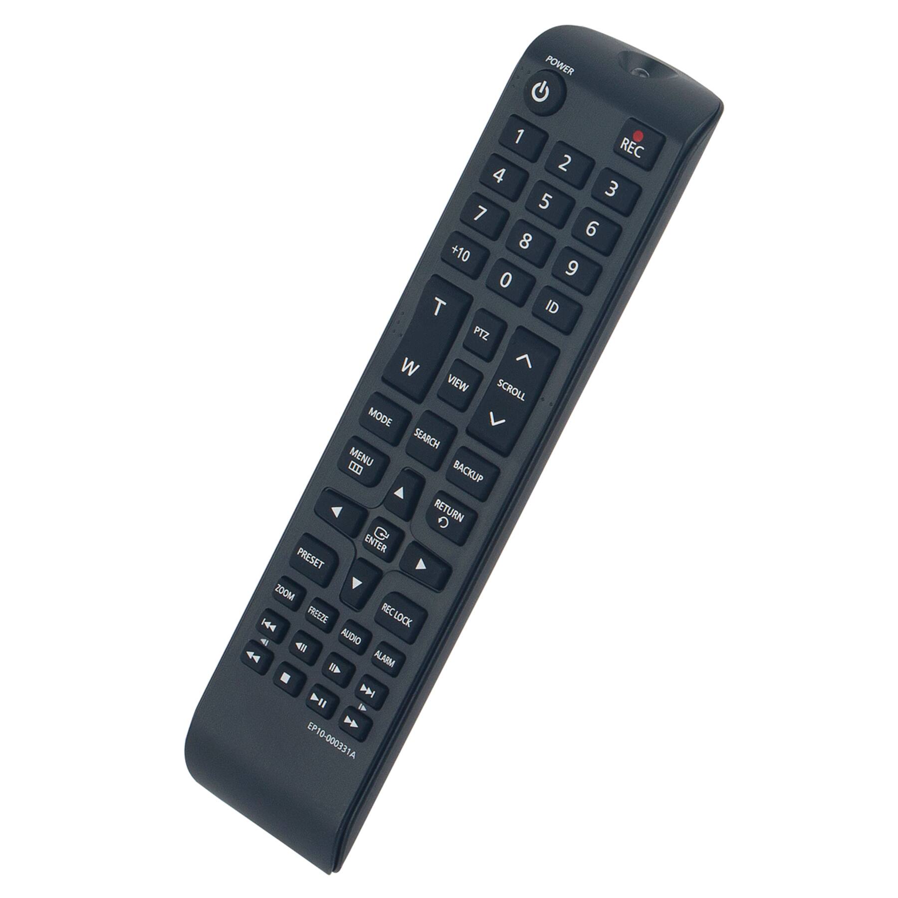 POWER  
1 2 3 4 5 6 7 8 9 0 +10  
REC  
T ID PTZ W VIEW SCROLL MODE SEARCH  
MENU BACKUP RETURN  
ENTER PRESET ZOOM FREEZE RECLOCK AUDIO ALARM  
EP10-000331A