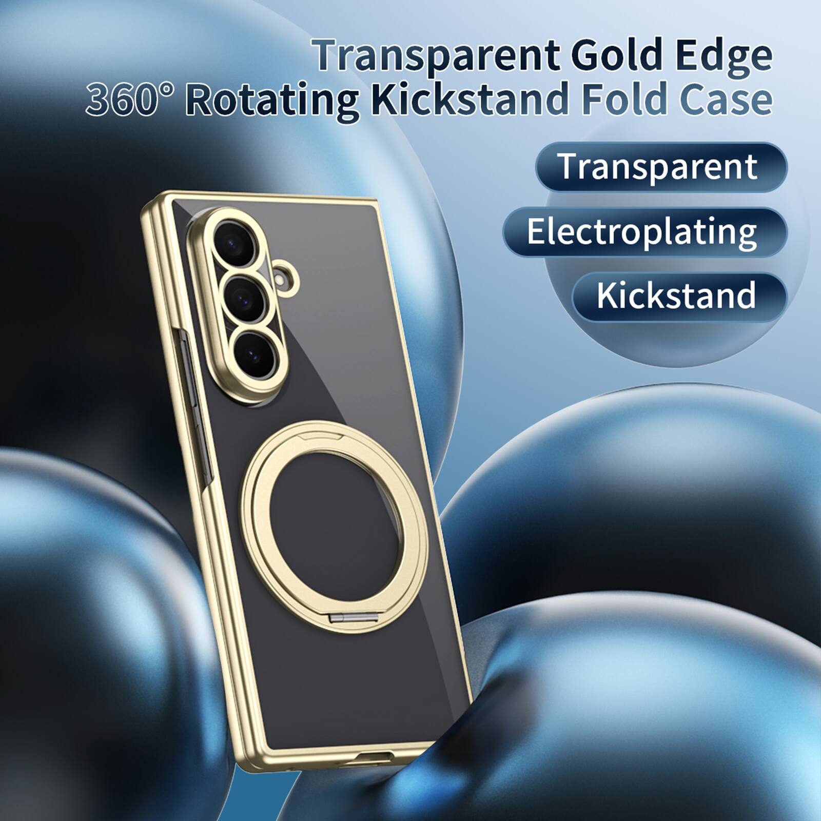 Transparent Gold Edge 360° Rotating Kickstand Fold Case  
Transparent Electroplating Kickstand