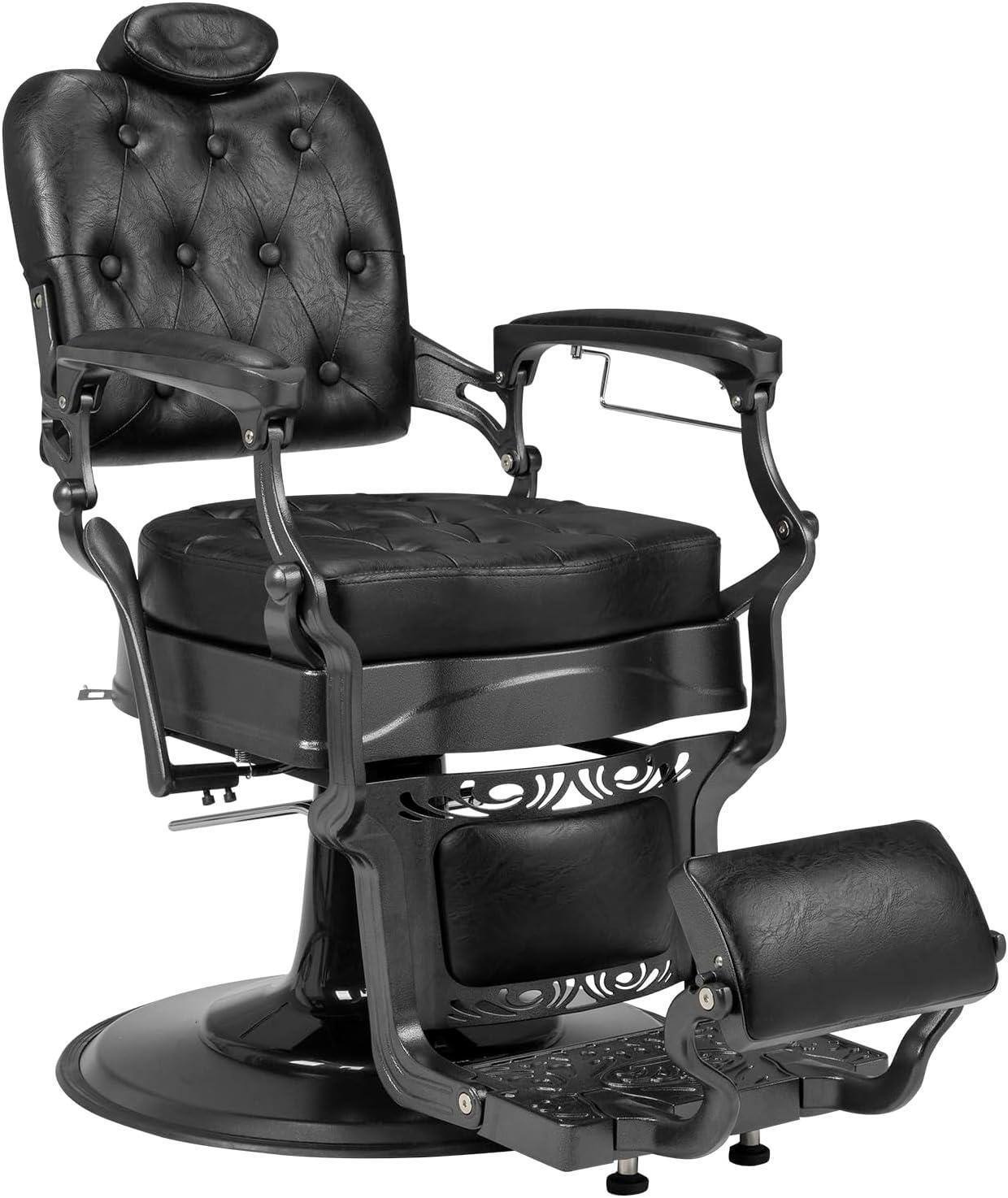 Front. Winado - Heavy Duty Metal Vintage Barber Chair Hydraulic Recline Hair Salon Beauty Chair - Black.