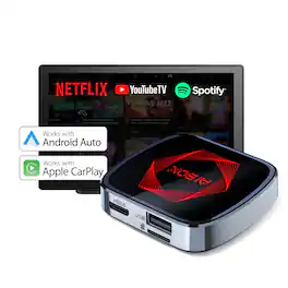 Rexing - AI Box Wireless CarPlay & Android Auto Adapter with Netflix, YouTube, TikTok Lite - USB-C A/C Cables - Black