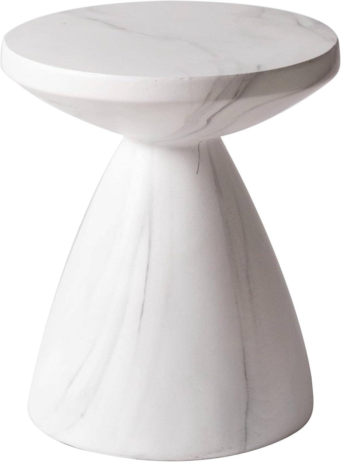 Alt View 1. LeisureMod - Dune 17" Round Fiberstone Side Table - Modern Indoor/Outdoor Weather Resistant Accent Table, No Assembly - Marble White.