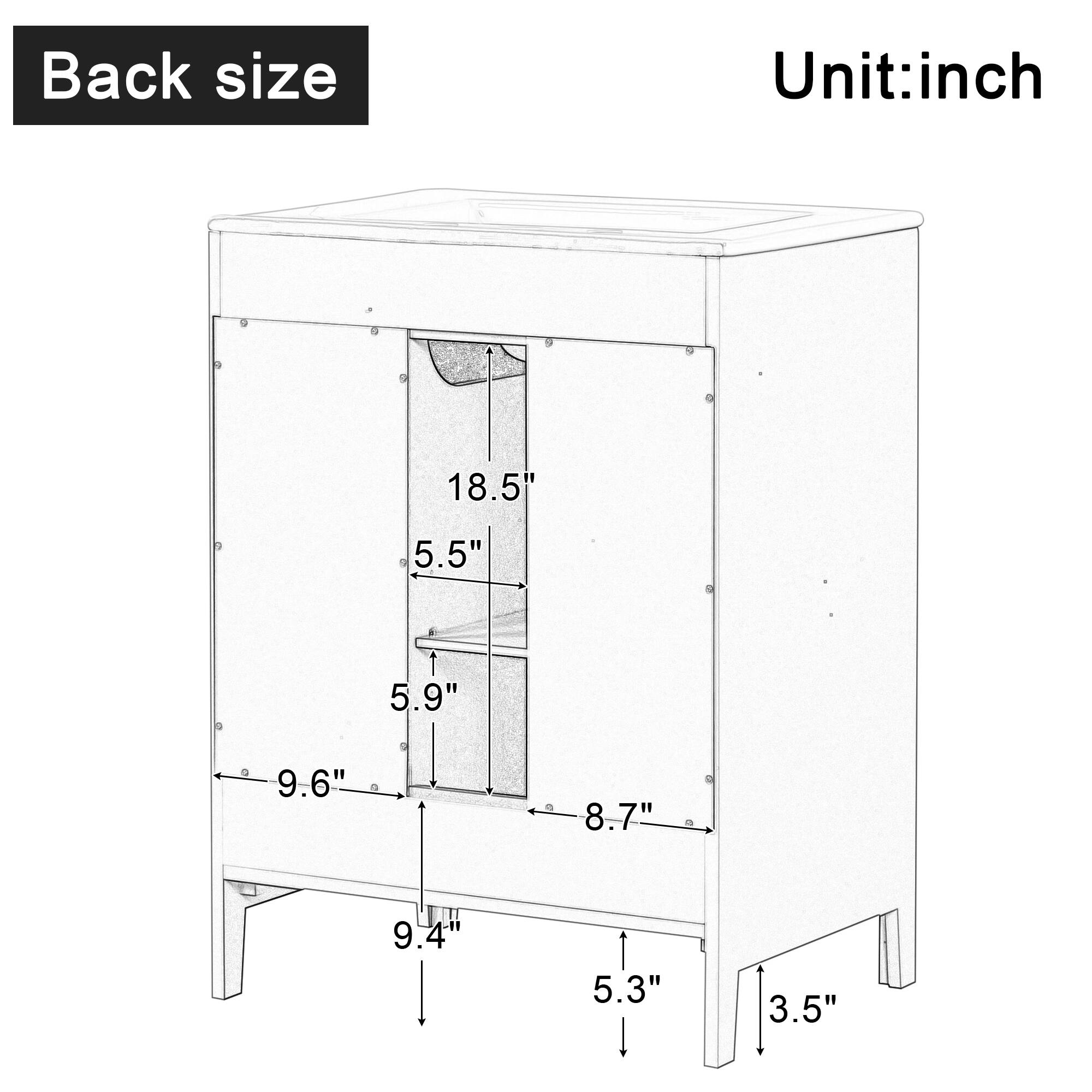 Back size  
Unit: inch  

18.5"  
5.5"  
5.9"  
9.6"  
8.7"  
9.4"  
5.3"  
3.5"
