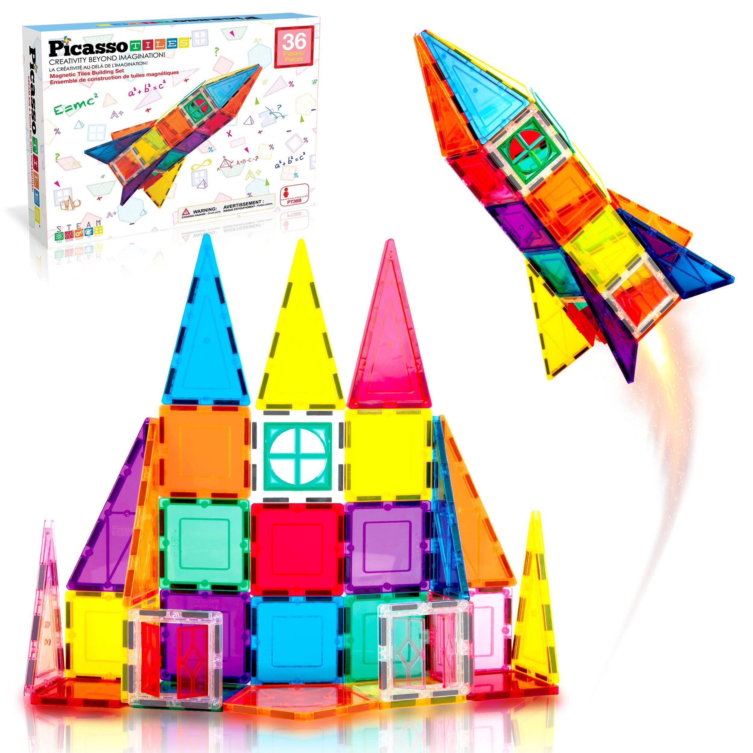 PicassoTiles - PICASSO-TILES Magnetic Tiles for Kids, 36PCS Magnet Rocket Set, Construction STEM Building Blocks Educational Toy - Multicolor