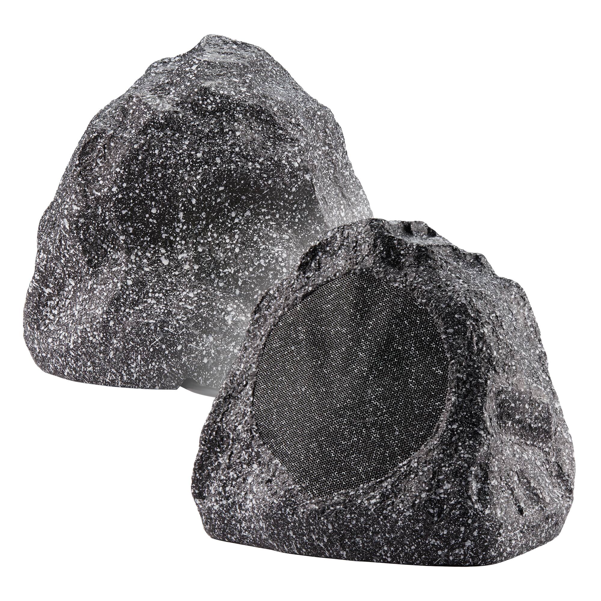 Front. Theater Solutions by Goldwood - 2R6G Outdoor 6.5" Rock 2 Piece Speaker Set for Deck Pool Spa Yard Garden - Granite Gray.