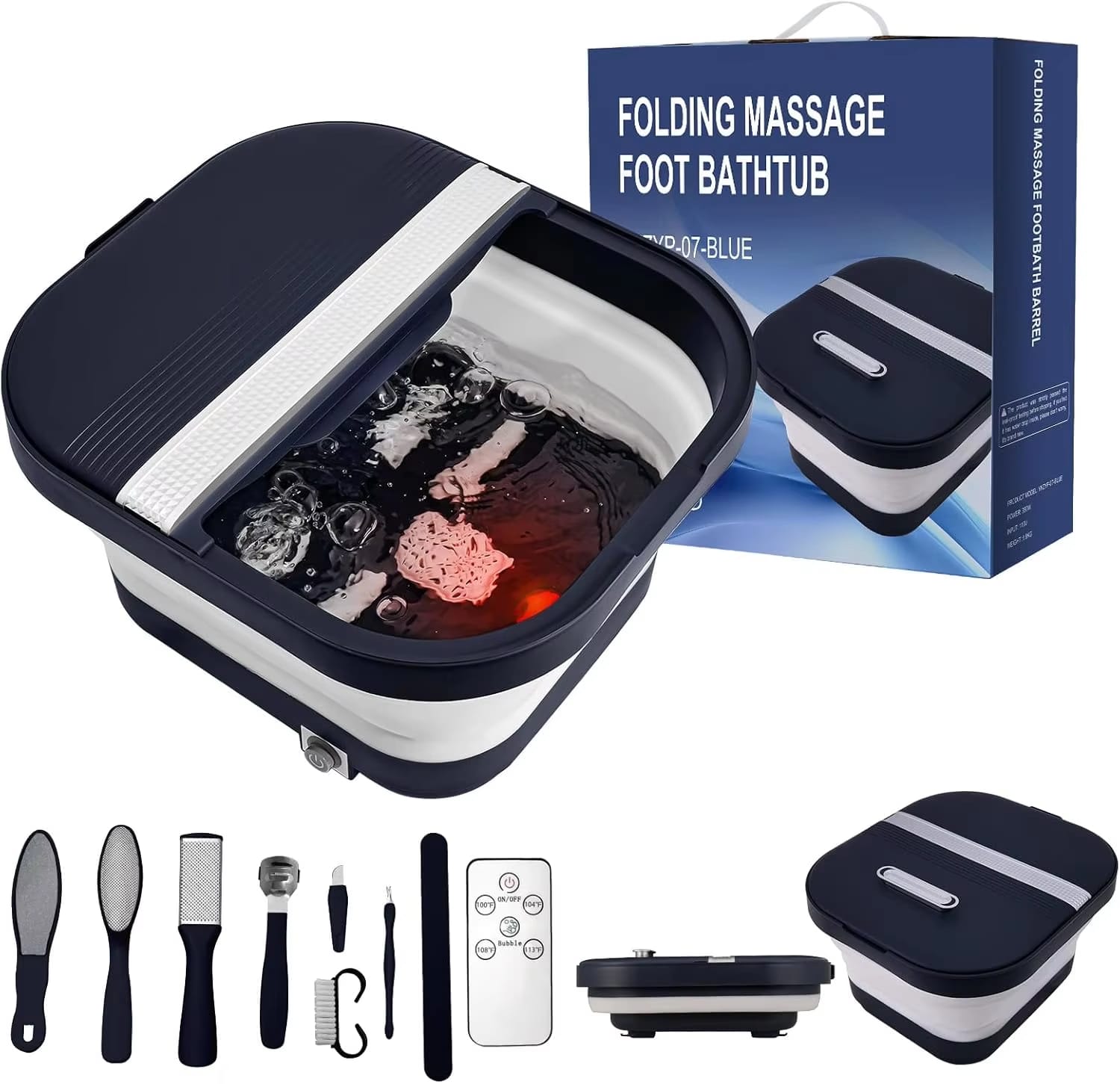 Luckbyte - Collapsible Foot Spa with Heat Remote Control Rollers Bubbles and Red Light for Relaxation