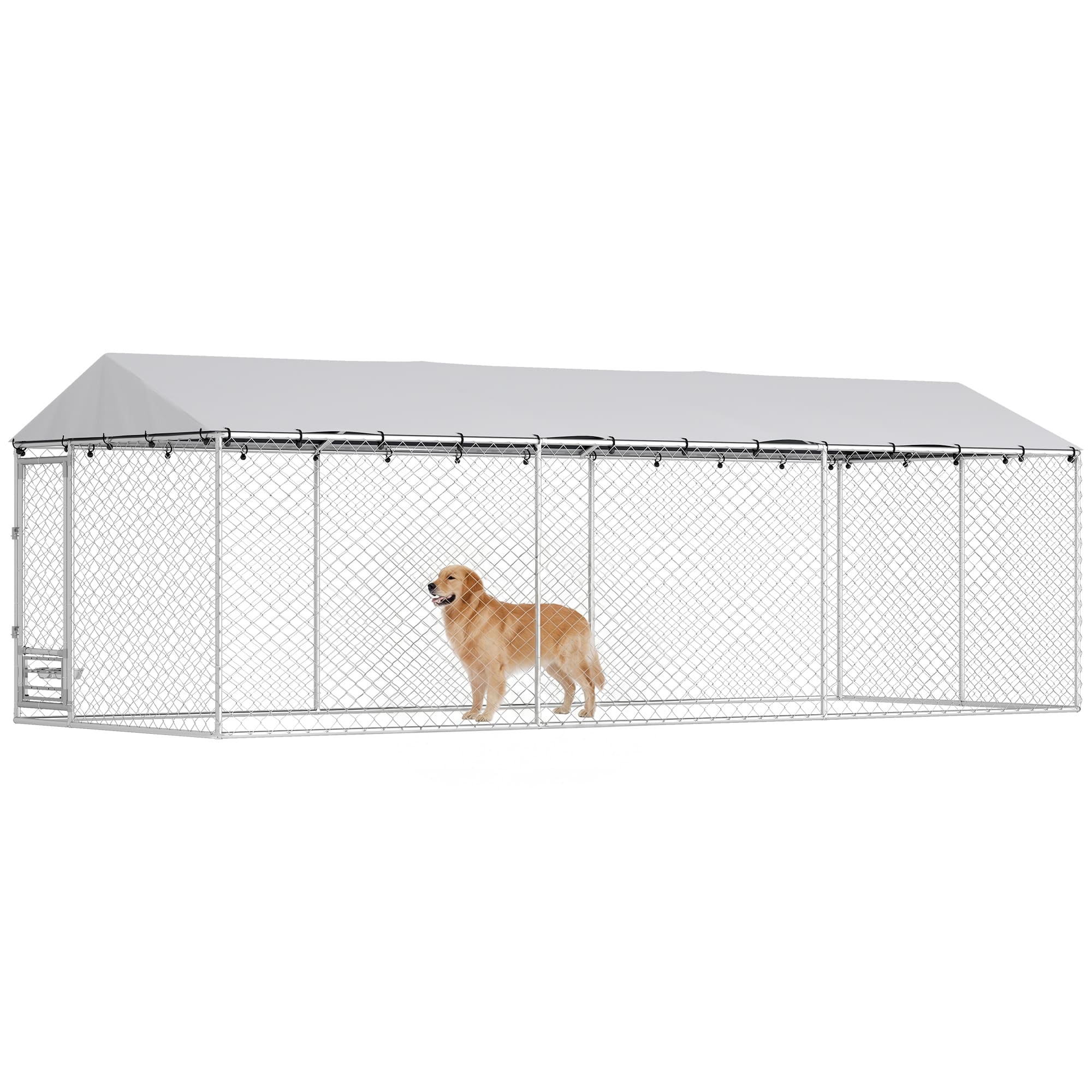 Pawhut - Kennel Outdoor Dog Run Waterproof UV-Resist Cover Lockable Door Adjustable Bowls 20 x 7.5 x - Silver price history on PriceWatchPro