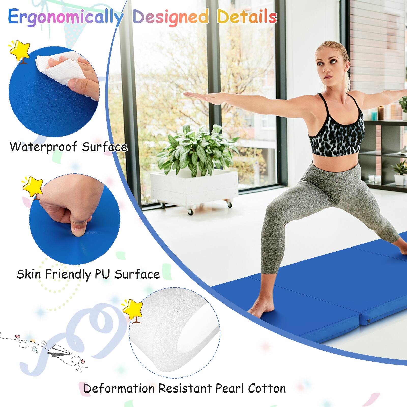 Ergonomically Designed Details

- Waterproof Surface
- Skin Friendly PU Surface
- Deformation Resistant Pearl Cotton