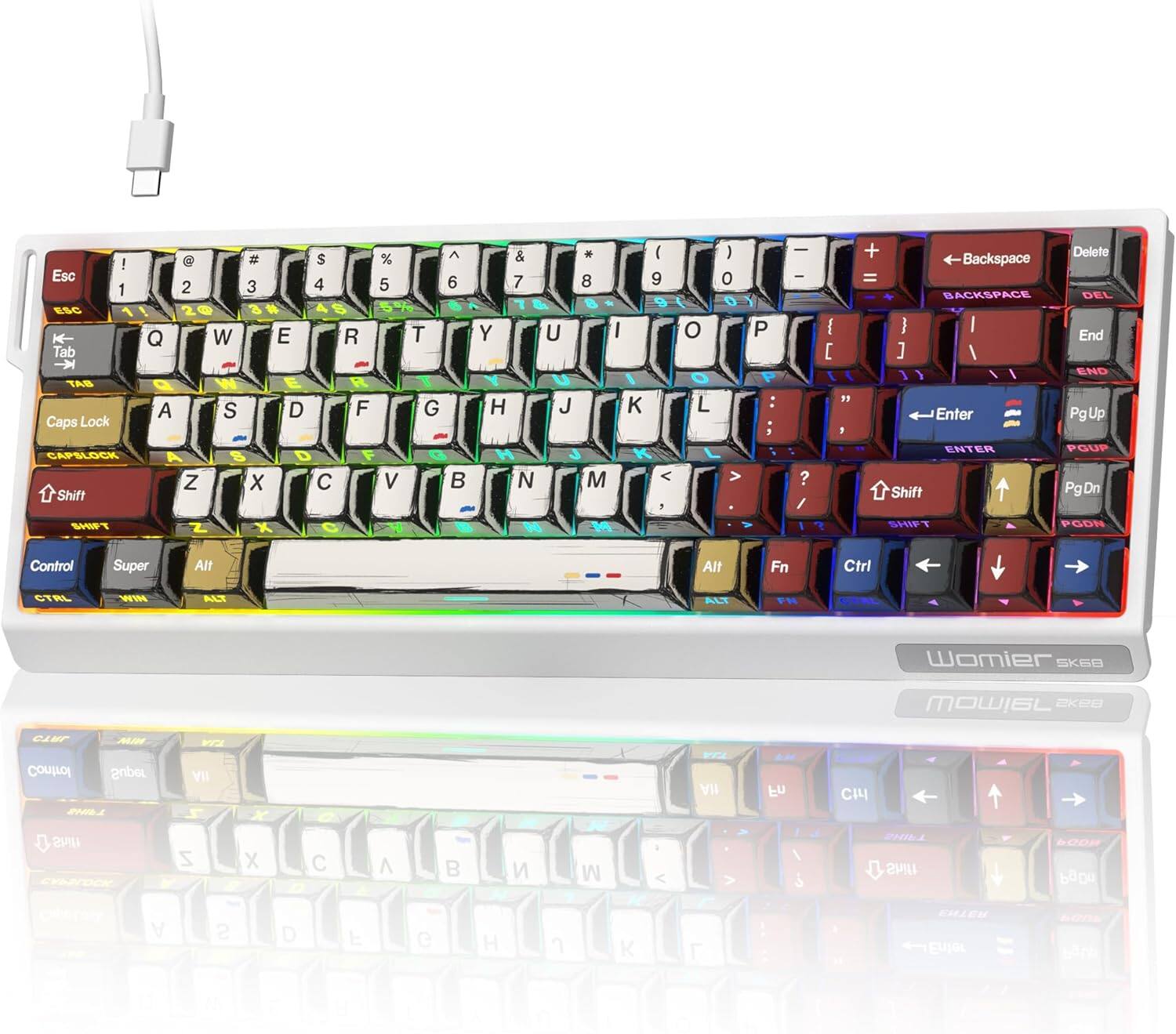 Womier - SK68 65% Gaming Keyboard, Wired Backlit Mini Keyboard - Black