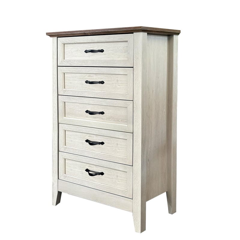 Acekool - Chest of Dresser, Wood Vintage Dresser 5 Drawer - White