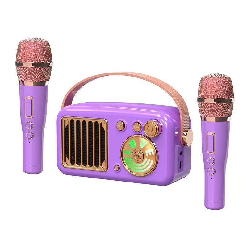 PRIMEPLUS - Portable Bluetooth Speaker with 2 Microphones, 15W Karaoke Machine, Voice Effects, Perfect Gift - Purple