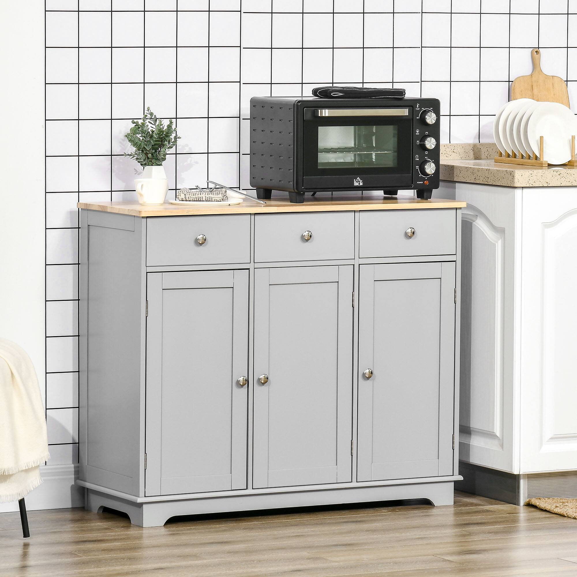 Alt View 1. Homcom - Storage Cabinet, Sideboard Floor Cupboard with Solid Wood Top, Adjustable Shelf - Gray.
