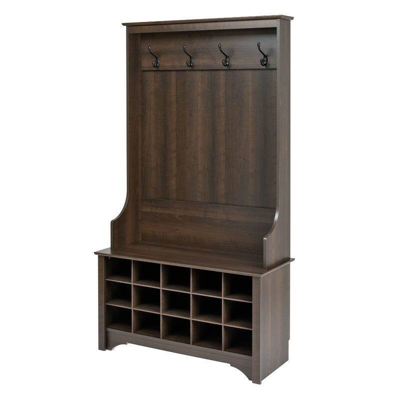 Left. Hivvago - Hivvago Dark Brown Entryway Hall Tree Shoe Cubbie Coat Rack - Dark Brown.