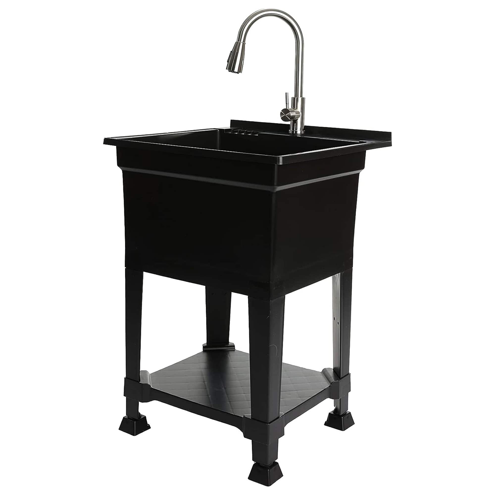 UTILITYSINKS - Plastic 24" Freestanding Compact Workshop Utility Tub Sink - Black